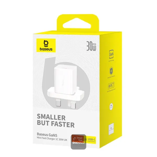 BASEUS GAN5 MINI FAST CHARGER 1C 30W UK | WHITE